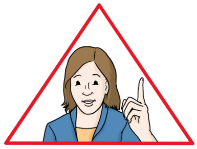 Gezeichnete Frau in einem roten Dreieck, die warnend den Finger hebt.