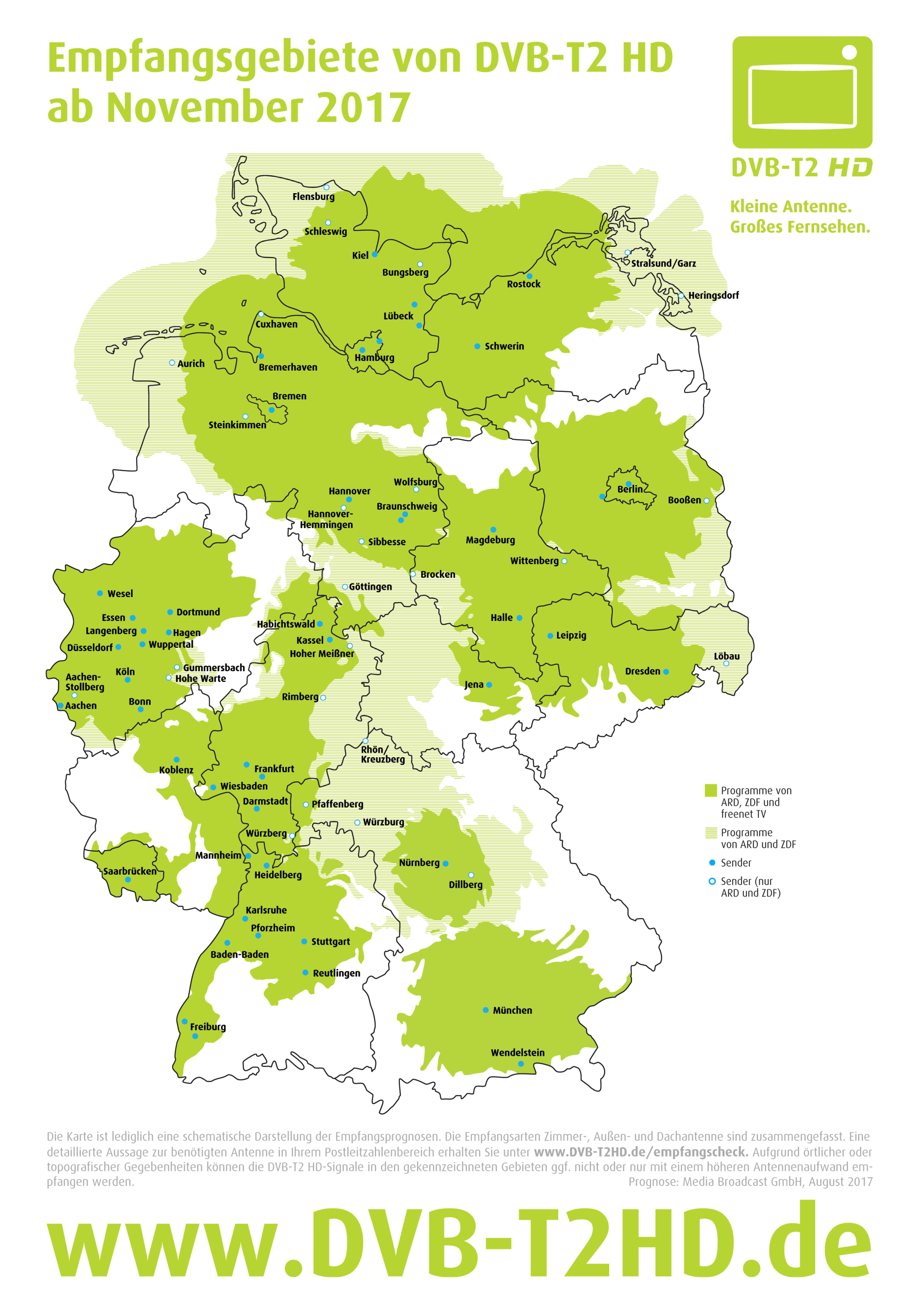 Empfangsgebiete DVB-T2