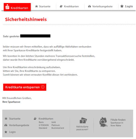 Phishing-Mail Sparkasse