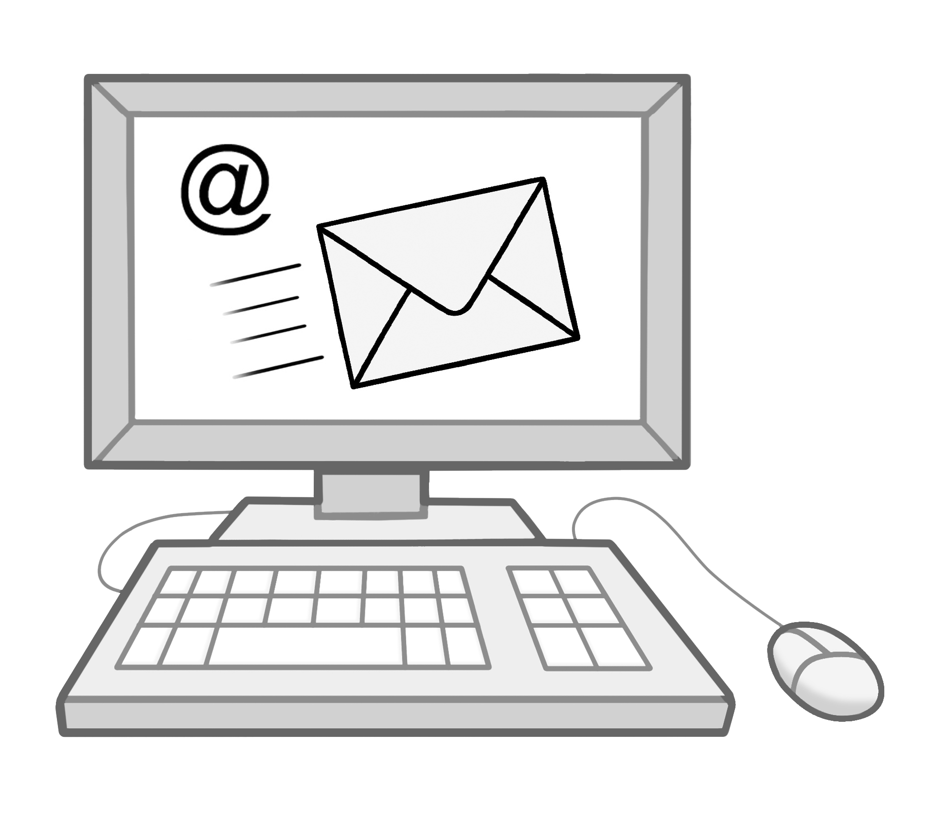 Ein gezeichneter Computer mit einem E-Mailsymbol im Bildschirm.