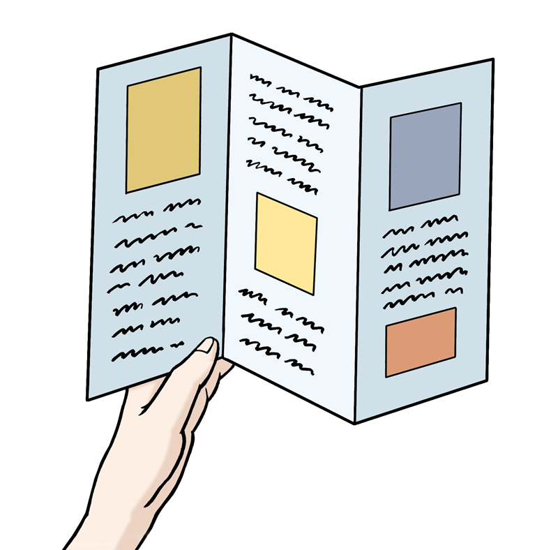 Faltblatt mit Text und Bildern
