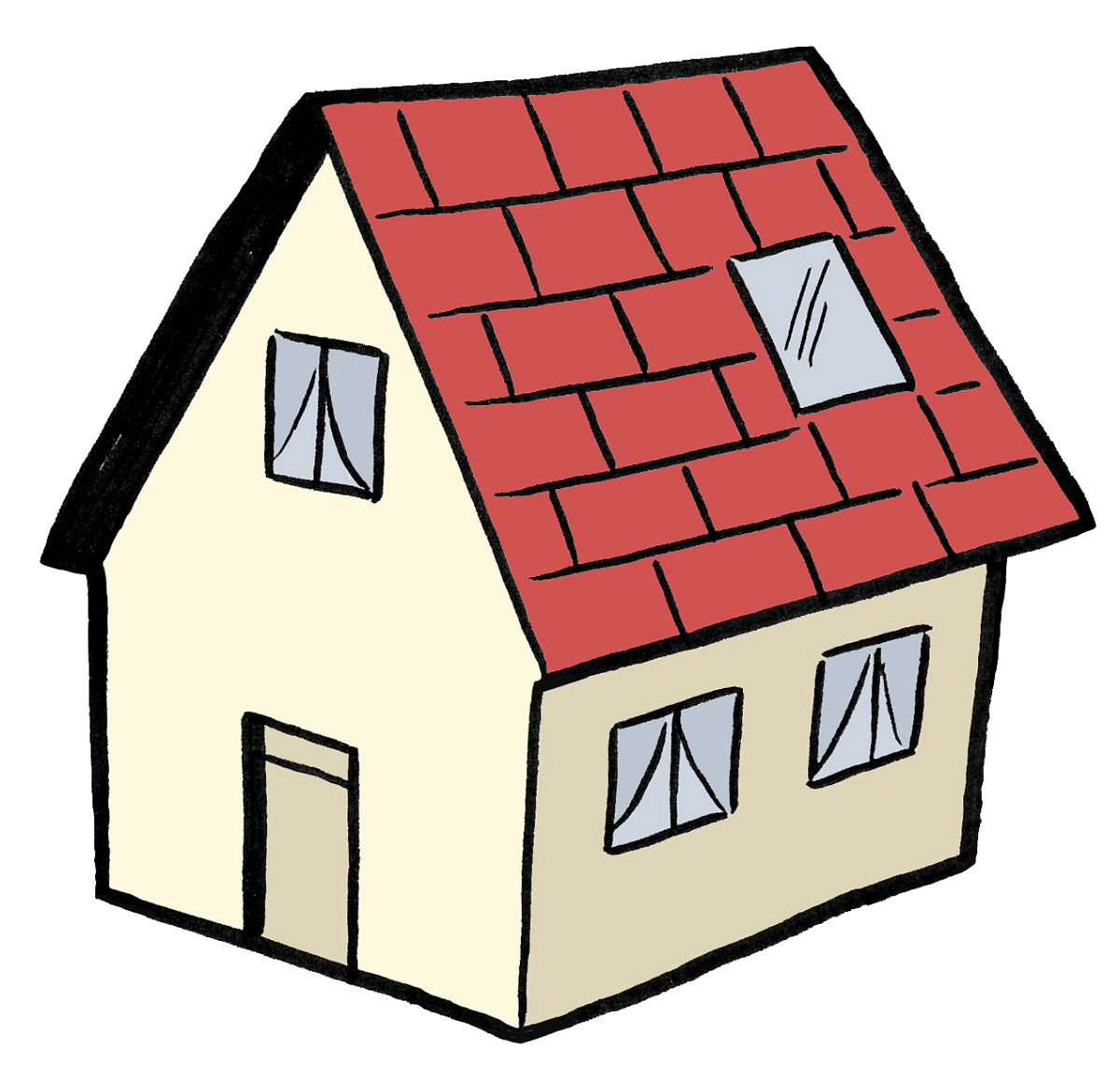 Eine Zeichnung mit einem Haus.