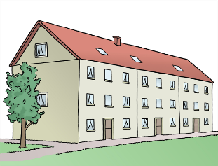 Zeichnung eines Wohnblocks.