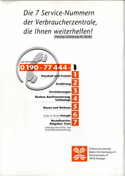 Werbung für die kostenpflichtigen Telefonnummern der Verbraucherzentrale