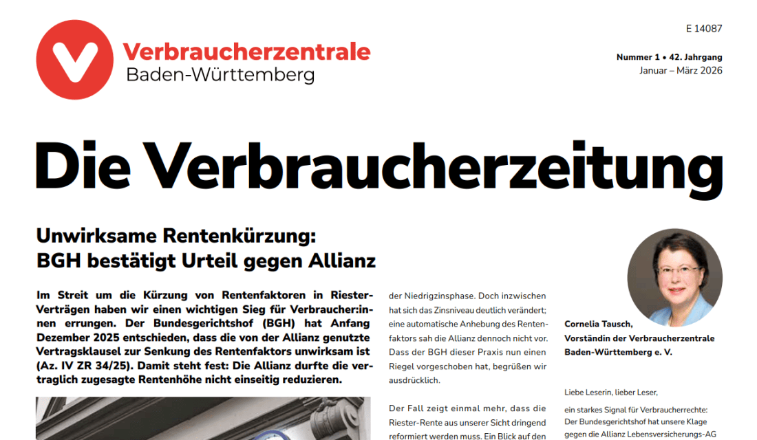 Titelseite der Verbraucherzeitung 1/26
