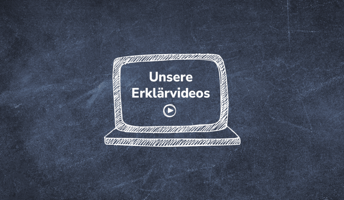 Text "Unsere Erklärvideos" auf Tafel