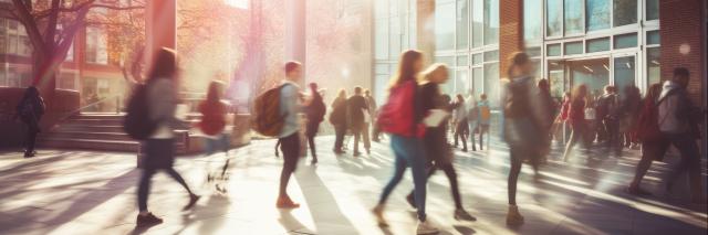 Studierende laufen auf Uni Campus
