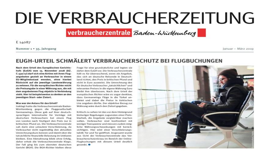 Titelblatt der Verbraucherzeitung der Verbraucherzentrale Baden-Württemberg