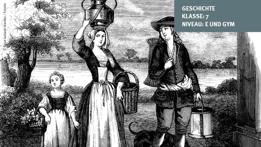 Kupferstich mit Frauen in historischen Gewändern