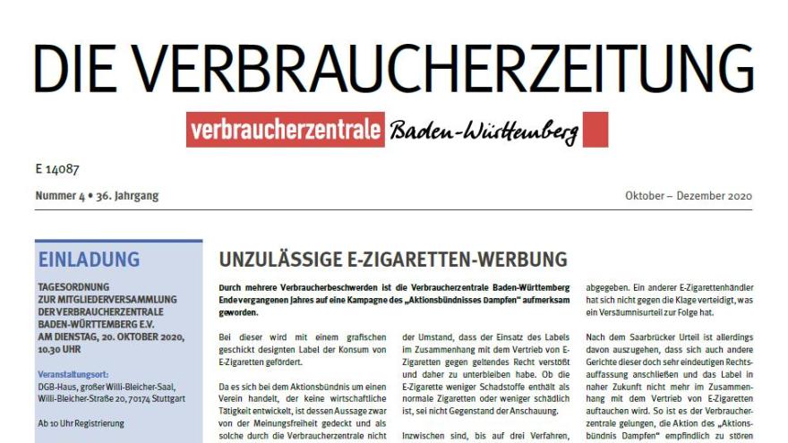 Titelbild der Verbraucherzeitung, Ausgabe 4, Jahr 2020