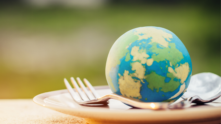 Globus als Mahlzeit auf einem Teller