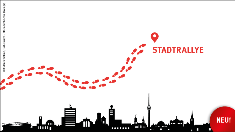 Silhouette von Stuttgart mit Fußspuren darüber