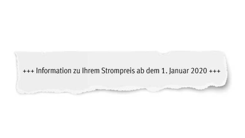 Betreffzeile aus Preiserhöhungsschreiben "Informationen zu Ihrem Strompreis ab dem 1. Januar 2020""
