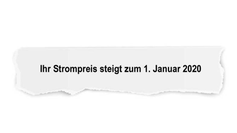 Betreffzeile aus Preiserhöhungsschreiben "Ihr Strompreis steigt zum 1. Januar2020"