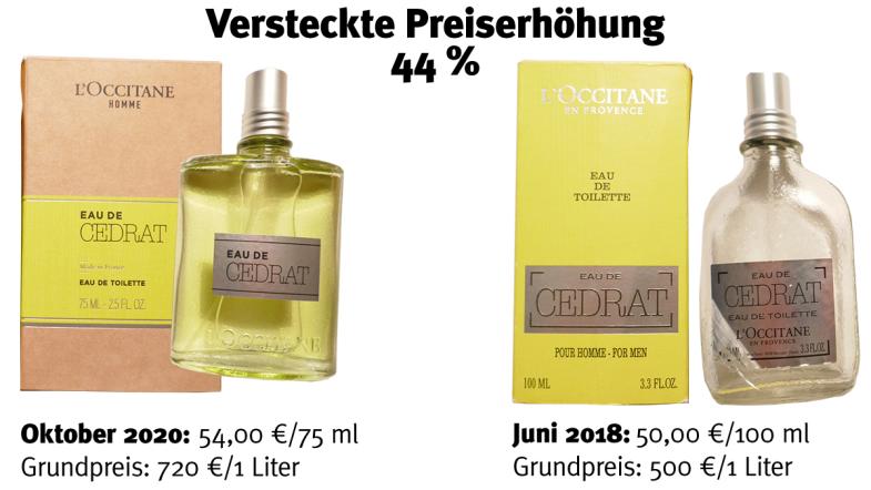 Versteckte Preiserhöhung einem Parfum von L'Occitane