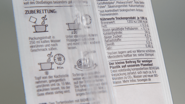 Verpackung Tortenguss Hinweis