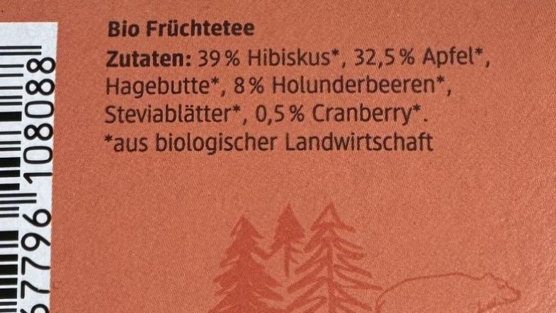 Zutatenliste Tee Kanadische Cranberry