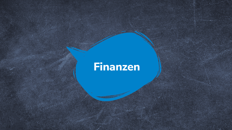 Sprechblase "Finanzen" auf Tafel