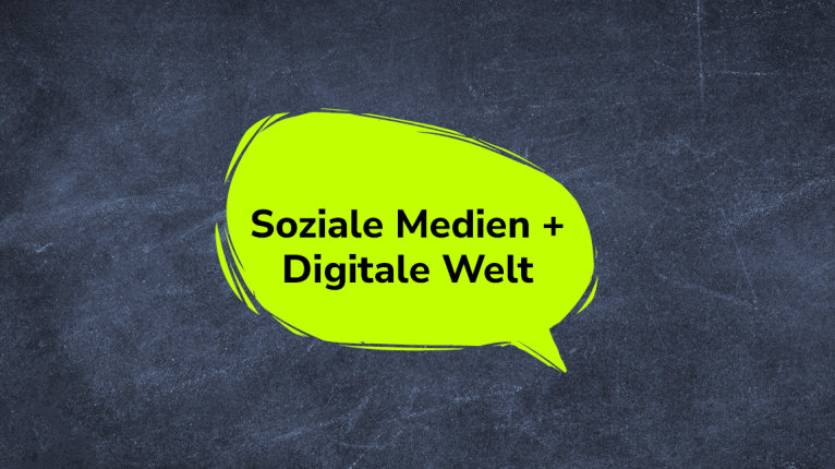 Sprechblase "Soziale Medien" auf Tafel
