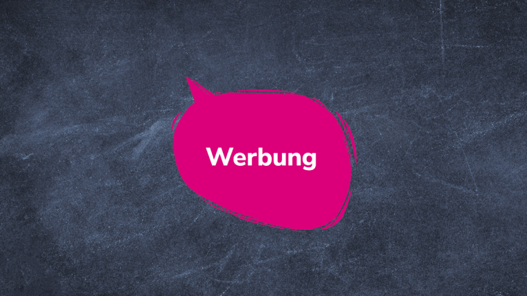 Sprechblase "Werbung" auf Tafel